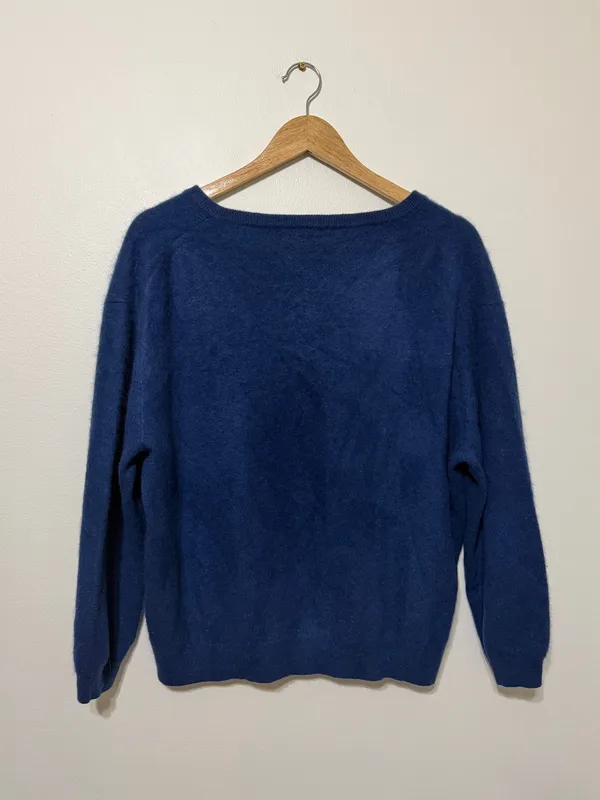 J CREW Cashmere relaxed V-neck Sweater Size Large Blue BA394 - Image 6