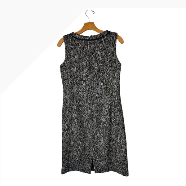Talbots Dress Women 6‎ Black White Tweed Sheath Knee Length Fringe Neck Preppy - Image 5