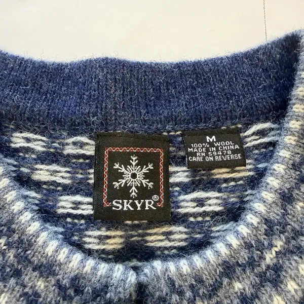 SKYR Norwegian Wool Sweater Cardigan Blue Fair Isle Front Metal Clasps MEDIUM - Image 9
