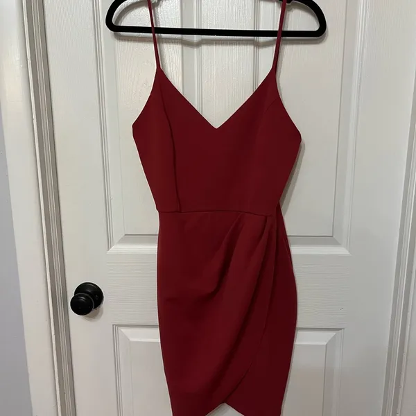 Lulu's forever your girl‎ rust red mini drape faux wrap dress large - Image 2
