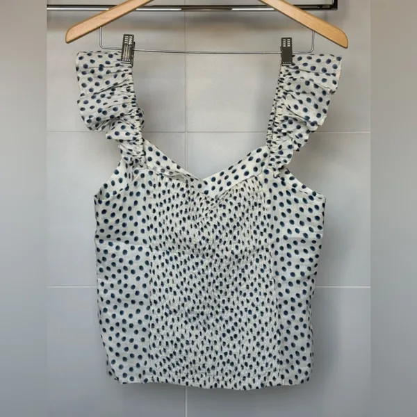 H&M Polka Dot Ruffle Strap Top Small NWT White Blue Sweetheart‎ Blouse - Image 6