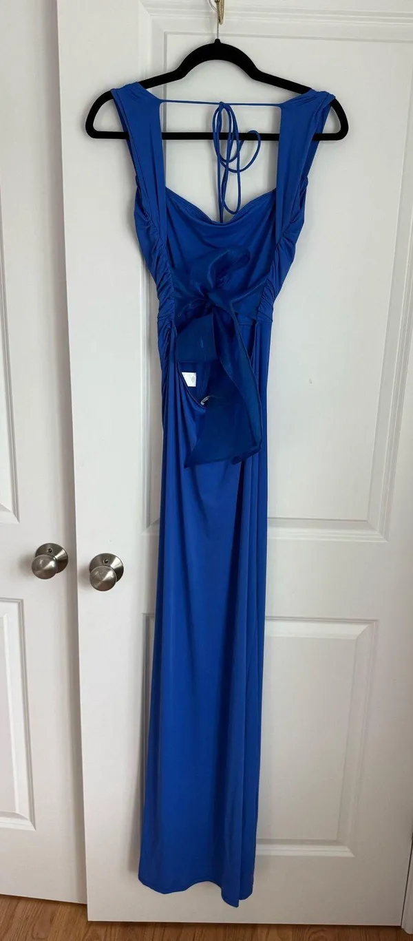 Lucy in the Sky royal blue backless dress with bow detail - Image 4
