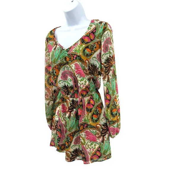 Show Me Your Mumu V-Neck Long Sleeve Mini Dress Paisley Floral NWT‎ Small - Image 2