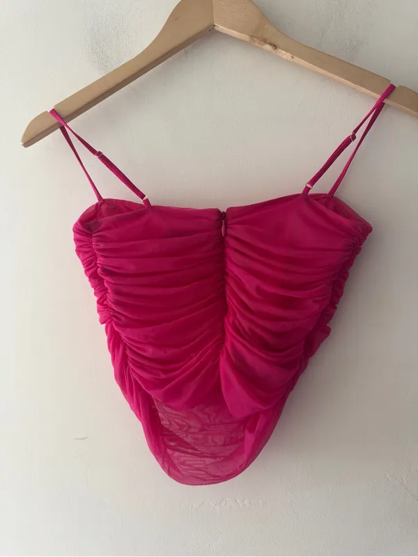 Aritzia Babaton Pink Ruched Mesh Corset Top - Image 5