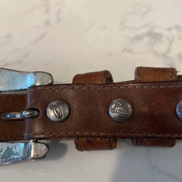 Justin Boots vintage brown leather embossed silver buckle 90s western bohemian Gypsy - Image 5