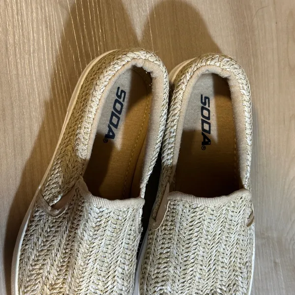 Soda Raffia Slip On Sneakers Womens 7 Tan Woven Platform Shoes Boho Beach Casual - Image 4