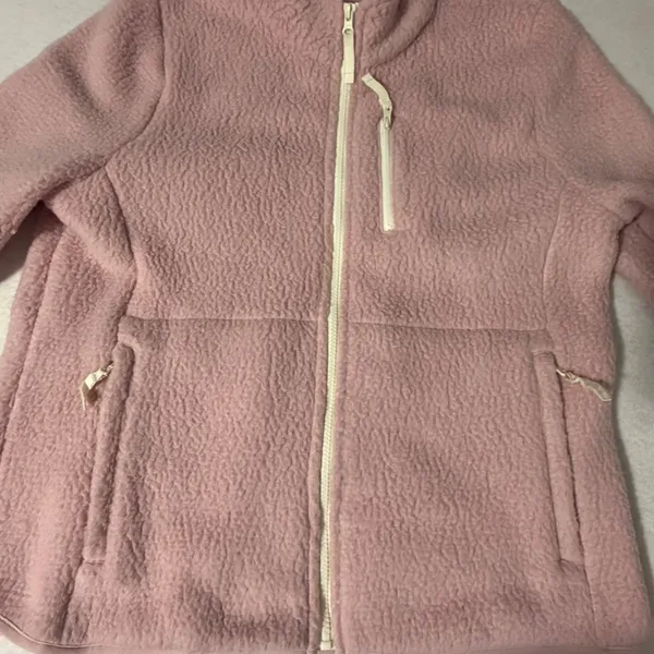 Talbots Petite Pink Sherpa Fleece Full Zip Jacket XL Petite Dusty Rose Pockets - Image 2