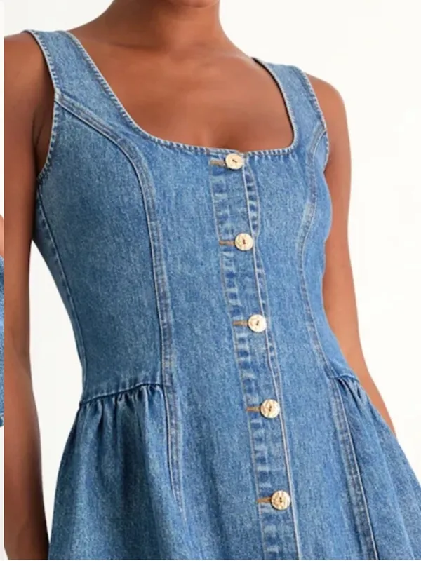 NWT Lulus Prinsley Denim Button Front Dress Size Medium - Image 4