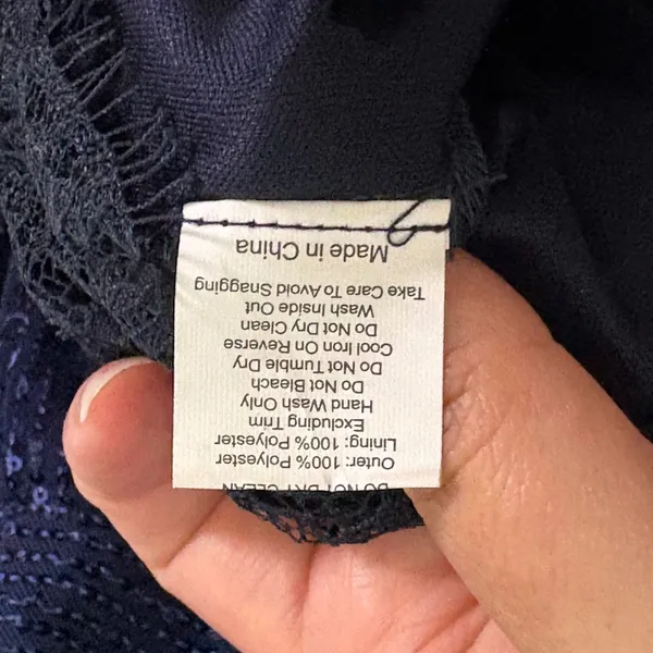 Navy Blue Sequin Wrap V-Neck Long Sleeve Lace Trim Cocktail Dress Evening Party - Image 12
