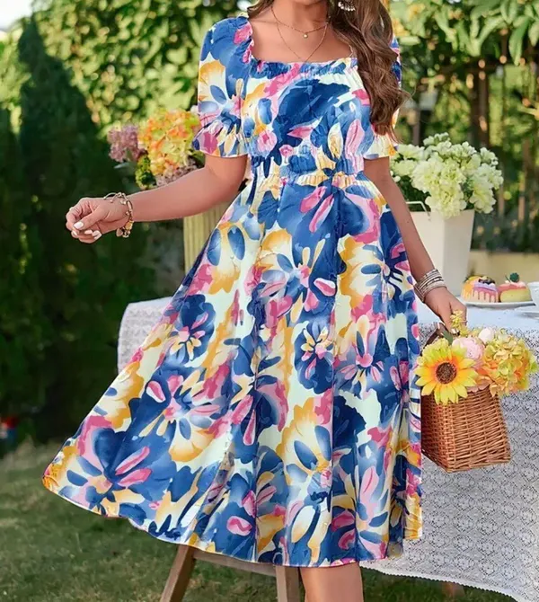 Blue Color Floral Print Dress - Image 5