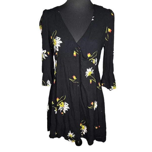 Free People Time On My Side‎ Black Floral Wrap Dress - Image 2