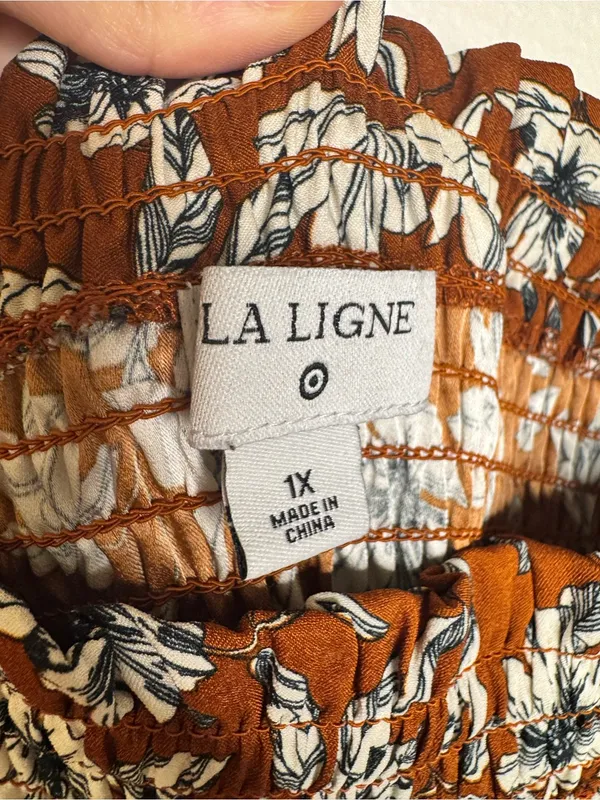 La Ligne X Target Women’s Brown Floral Smocked top Maxi Dress with Side Slit - Image 8