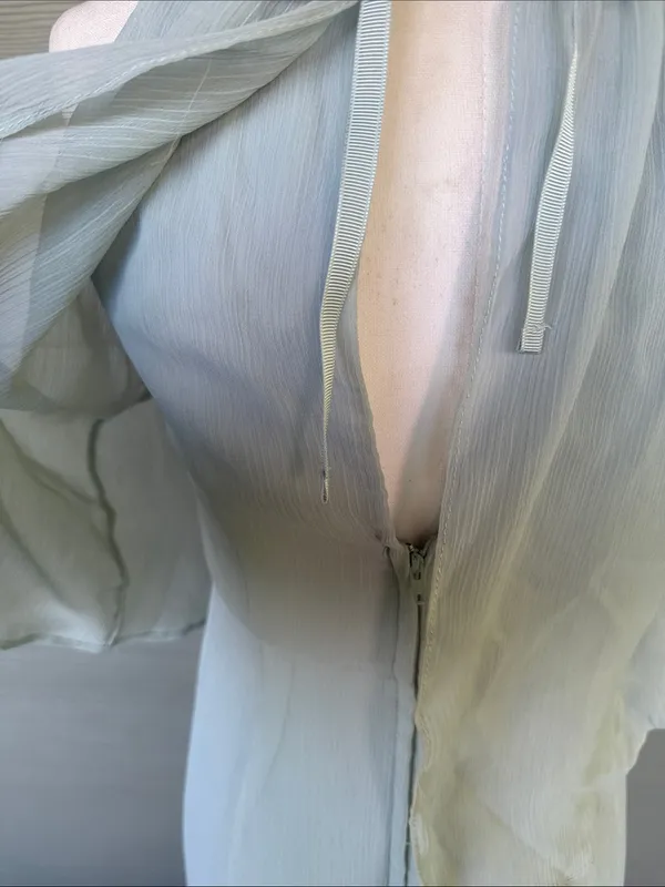 David’s Bridal Flounced Crinkle Chiffon Sheath Bridesmaid Dress in Dusty Sage - Image 7