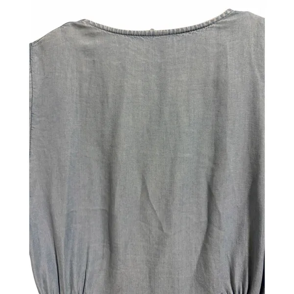 Zara Midi‎ Button UP Dress Lyocell Denim Lightweight V-Neck Women's Size Small - Image 4
