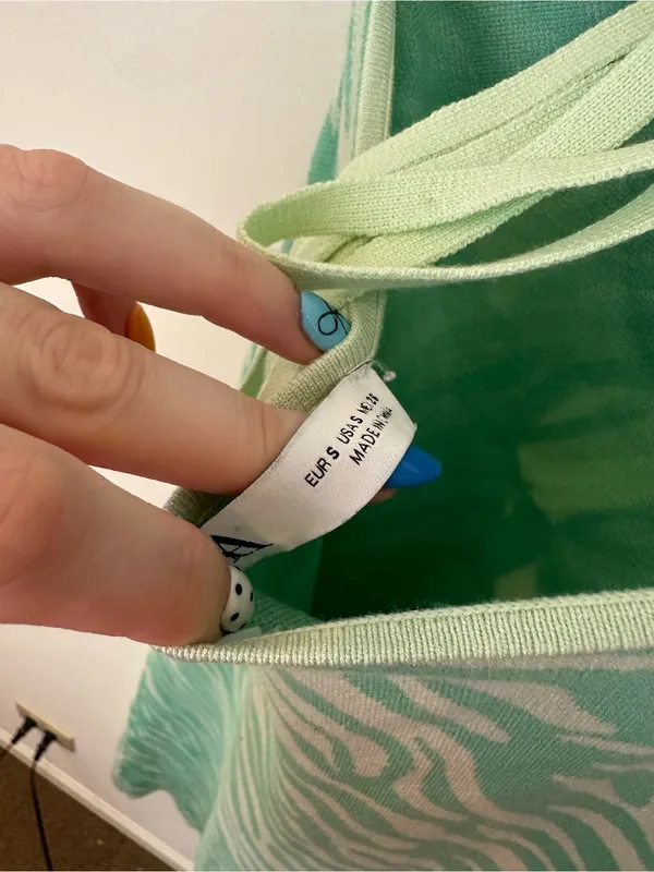 Zara Mint Green Zebra Knit Slip Dress with Strappy Back Size Small Women's - Image 6