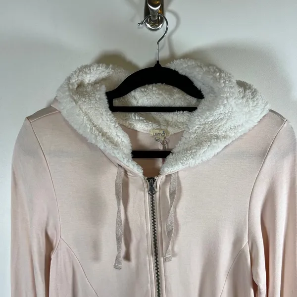 Lemon Vanilla Cream Sherpa Lined Zip Up Hoodie Jacket NWT‎ LL-0012 Pink Large - Image 2