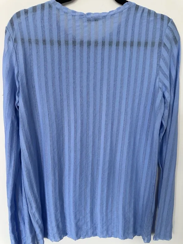 Zara Trafaluc Light Blue Striped Long Sleeve Crewneck Top - Image 3