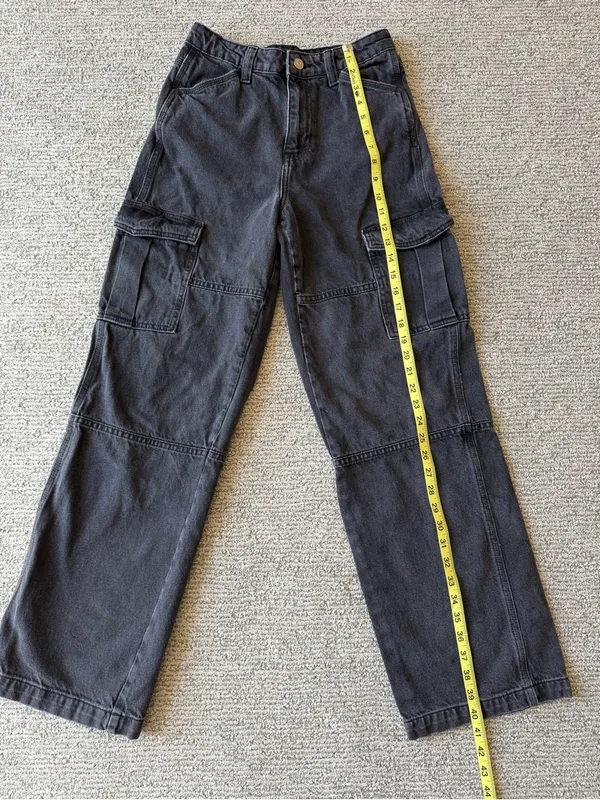 H&M Black Washed Cargo Wide Leg‎ Jeans Size 2 Bikercore - Image 6