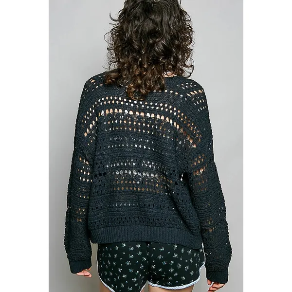 POL Open-Knit Floral Button‎ Cardigan - Small - Image 4