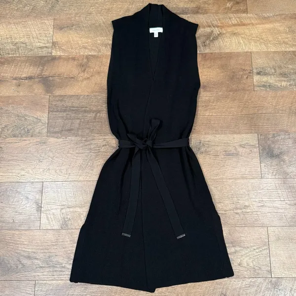 Calvin Klein Black Belted Sleeveless Cardigan Belted Duster - Image 2