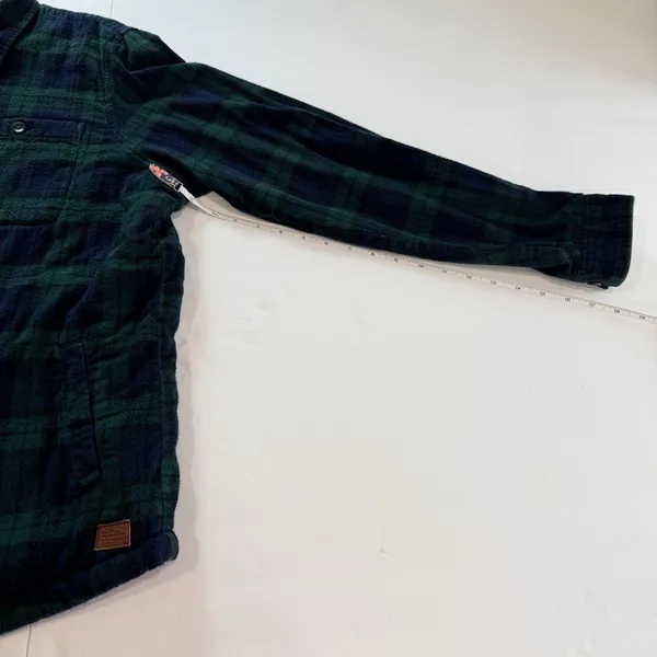 LL Bean Black Watch Scotch Plaid Sherpa Lined Shacket Flannel Jacket Pockets XL - Image 9