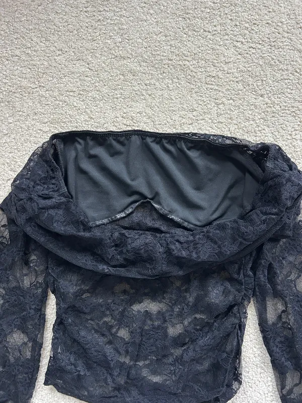 Shein Black Lace Long Sleeve Top - Image 4