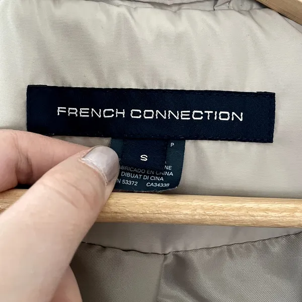French Connection tan trench coat women's size S full length pockets small marks - Image 3