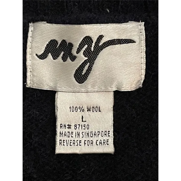 Vintage M.Y. Sportswear Wool Sweater Vest Womens Large Navy Blue Lime Striped - Image 2