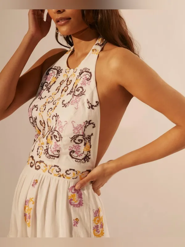 Anthropologie Medallion Halter Maxi Dress - ivory multi combo - 8 - $298 MSRP - Image 4