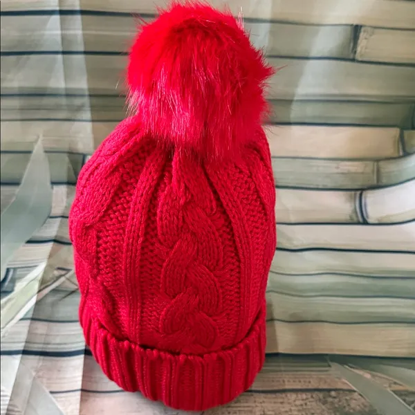 PINK - Victoria's Secret New Vibrant Red Knit Beanie with Pom Pom - Image 3