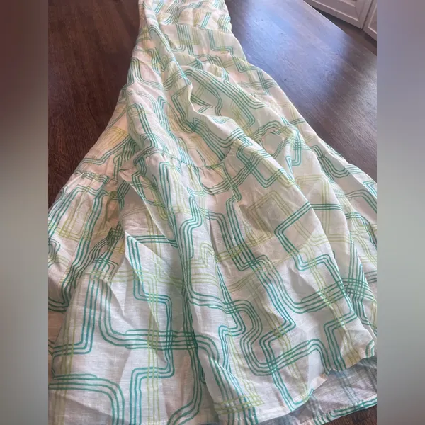 FRNCH Maxi White/Green/Blue Linen Sundress Summer Beach Boho Whimsical - Size M - Image 13