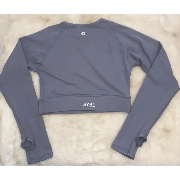 AYBL Athletic Minimalist Workout Seamless Long Sleeve Gray Crop Top Active Small - Image 2