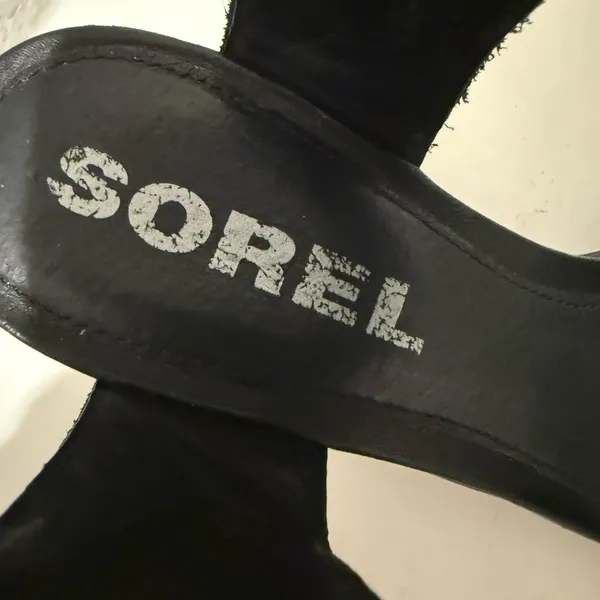 SOREL Nadia Black Leather Strappy Lug Sole Block Heel Sandals Comfort Size 7.5 - Image 10