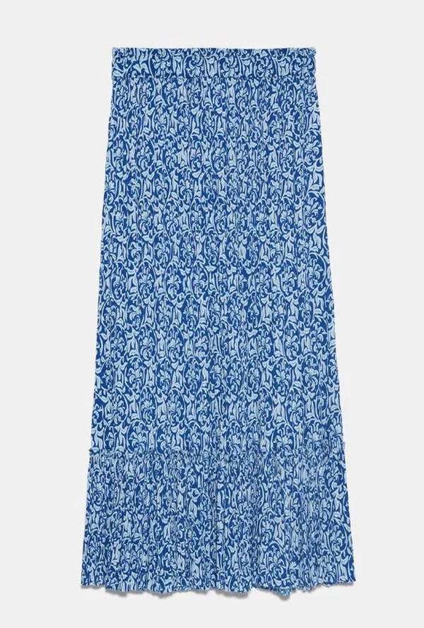 ZARA NWT High Waisted Floral Print Blue Midi Skirt - Image 4