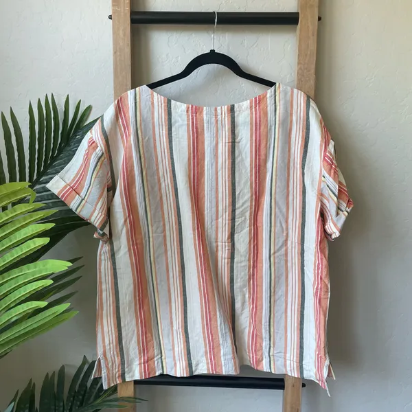 A New Day Women's Striped Short-Sleeve Linen Blend Top - Coral Multi XL - Image 6