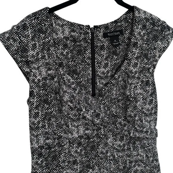 White House | Black Market Black & White Micro Polka Dot V-Neck Midi Pencil Dress Career Church Size 8 - Image 3