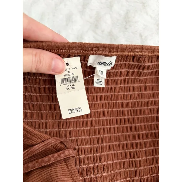 NEW Aerie Brown Halter Ribbed Slim Flare V-neck Boho Casual Jumpsuit XXL - Image 5
