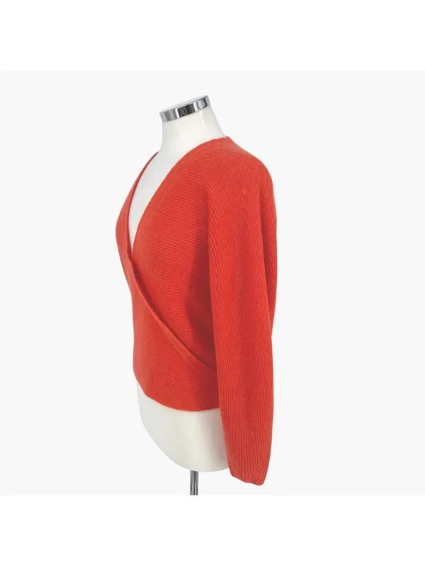 Vince Wrap-Style Wool Mohair Blend Balletcore Sweater Burnt Coral Size Small - Image 5