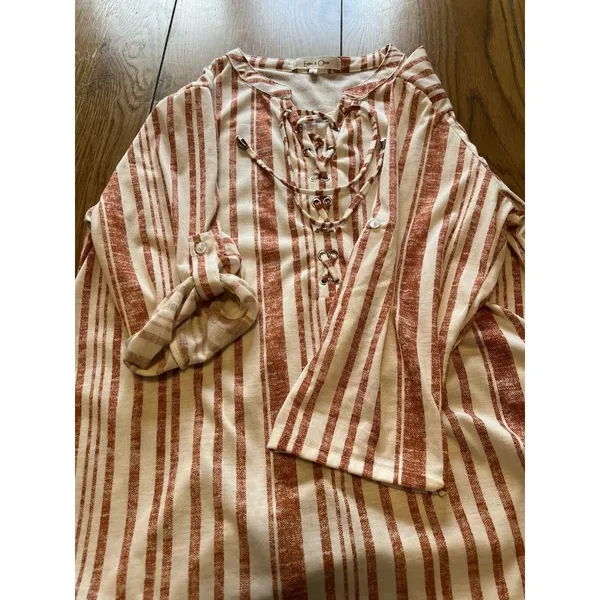 Eden & Olivia Shirt Size Large Striped‎ Tunic Boho Peasant Hippie Preppy - Image 9