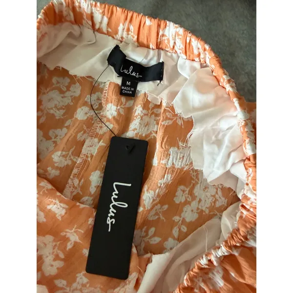 Lulus Orange Floral Tiered Maxi Skirt Womens Size Medium NWT Boho Elastic Waist - Image 3