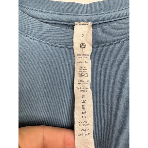 Lululemon Love Crewneck T-Shirt Blue Pima Cotton‎ Short Sleeve Size 6 LW3CPFS - Image 3