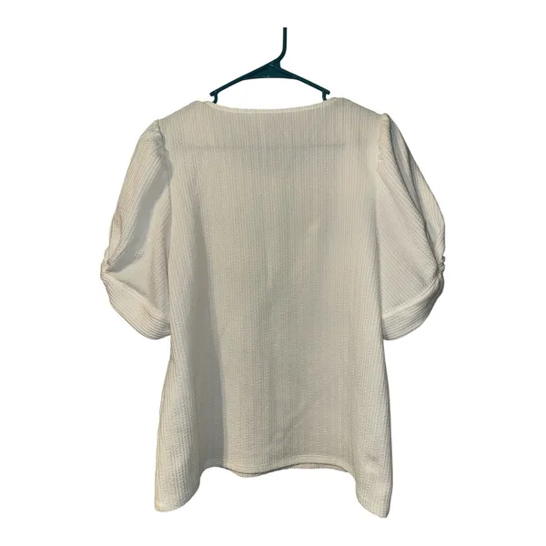 Calvin Klein White Textured Balloon Sleeve‎ Blouse, Womens Large (Approx) - Image 2