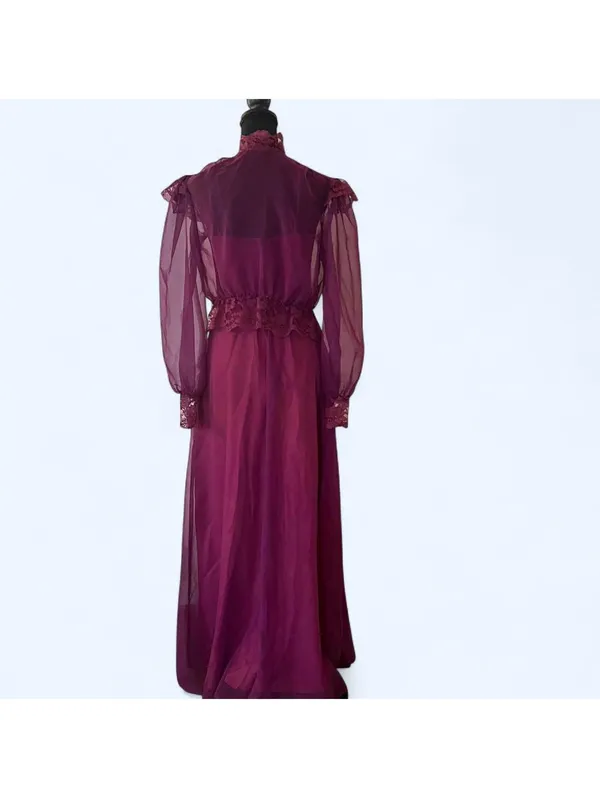 Vintage 1970s gothic fairy chiffon prairie maxi boho ethereal dress Size 1/2 💜 - Image 5