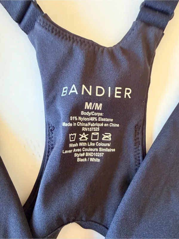 Bandier V-Neck Plunge Contrast Short Catsuit, black and white, stretchy, size M - Image 2