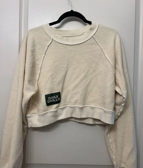 Daily Drills Cream Cropped Reversible Crewneck - Image 3