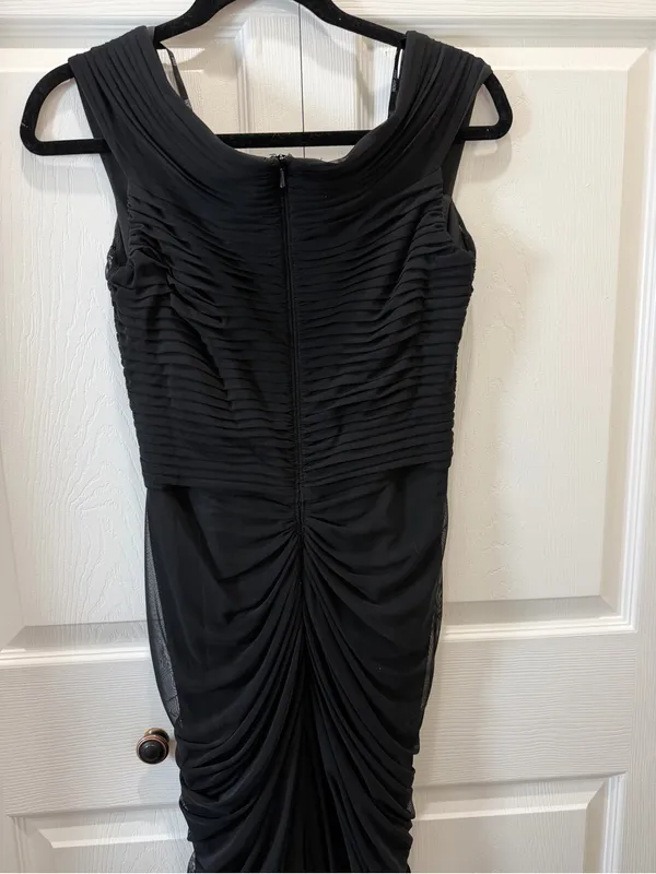 Tadashi Shoji Black Draped Mesh Evening Gown M - Image 9