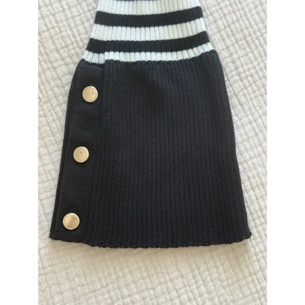 Maeve Anthropologie Collared Sweater XL Black White Striped‎ Gold Button Cuffs - Image 4