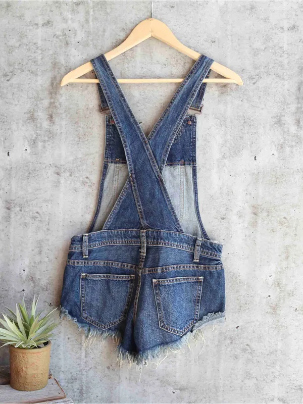 We The Free Free People Denim Shortalls Frayed Hem 100% Cotton Size 29 - Image 10