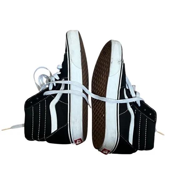 Vans Sk8-Hi High Top Skate Shoes Black White Lace Up Side Stripe Waffle - Image 4