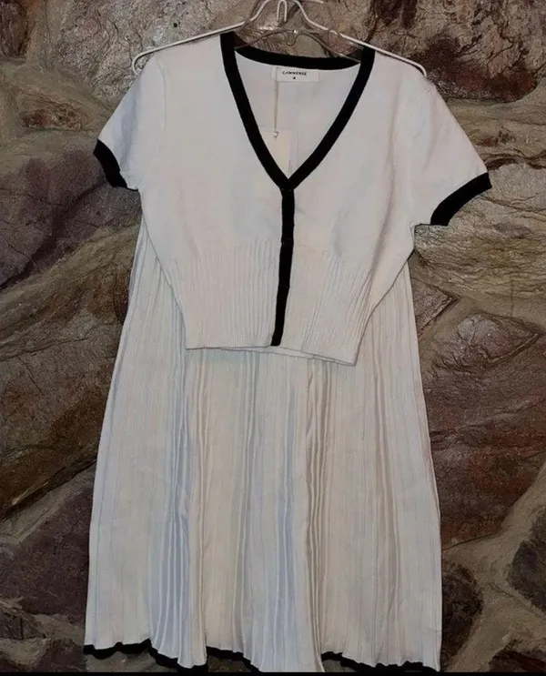 Commense Minimalism Contrast Trim Sweater Skirt Set size XL - Image 5